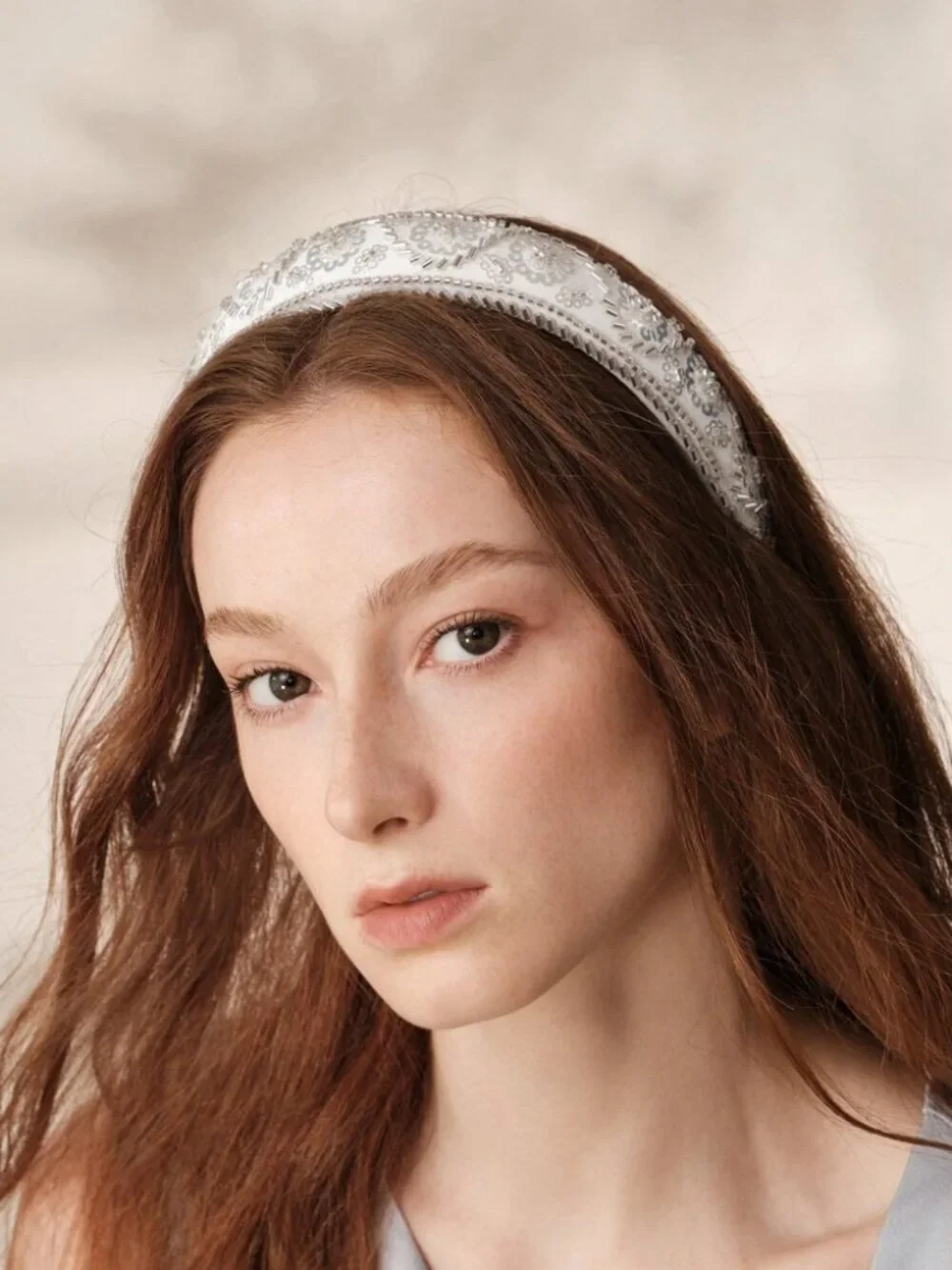 White Sequin Beaded Floral Headband